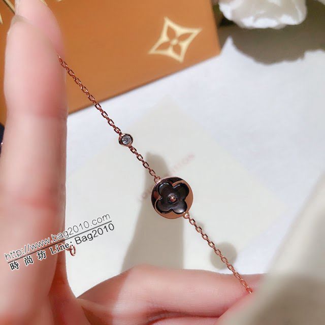 Louis Vuitton純銀飾品 路易威登天然黑灰色母貝手鏈 LV單花單鑽手鏈  zglv2143